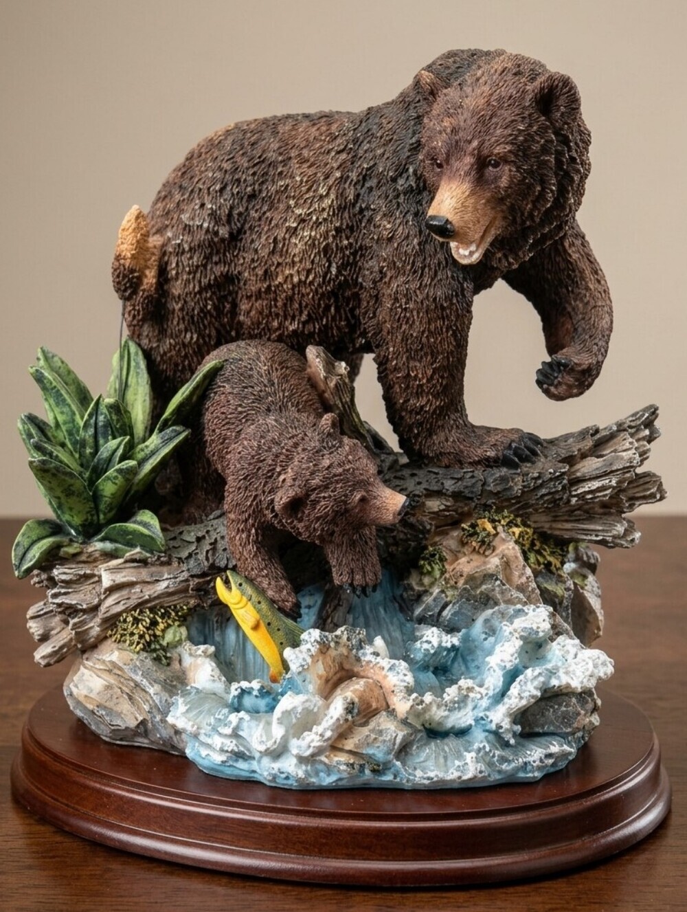 Brown Bear Family Resin Sculpture  Brown Home Art Figurine